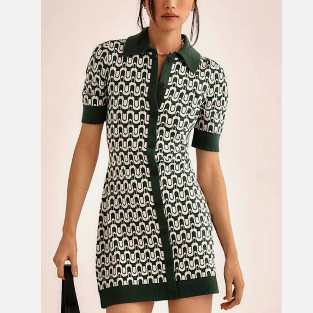 Green & White Knit Polo Dress